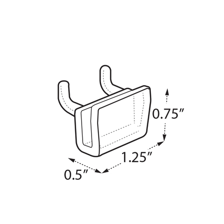 Azar Displays 1.125"W x 0.5"D x 0.75"H Plastic U-Hook: 0.148"Dia., PK20 700021